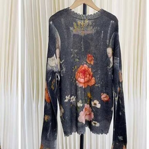 R13 NWOT Oversize Distressed Floral Sweater - Picture 4 of 7